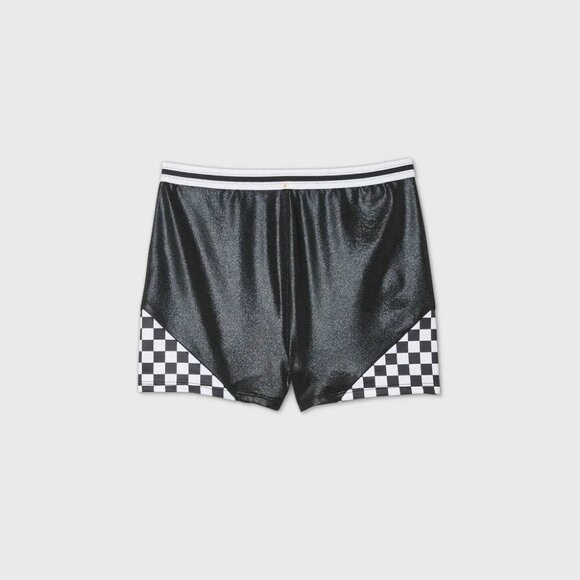 Girls' Checkered Gymnastics Shorts Size Medium More Than Magic Black - Picture 1 of 1
